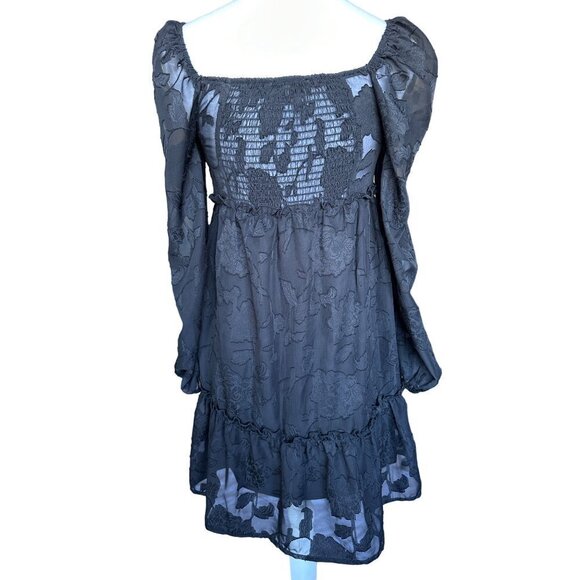 Bloomfield Women's Lace Dress Juniors Size M Black Lace Peasant Boho Ruffle Hem - Picture 2 of 12